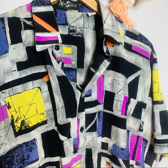 VINTAGE streetwear purple silk geometric polo - Picture 5 of 10